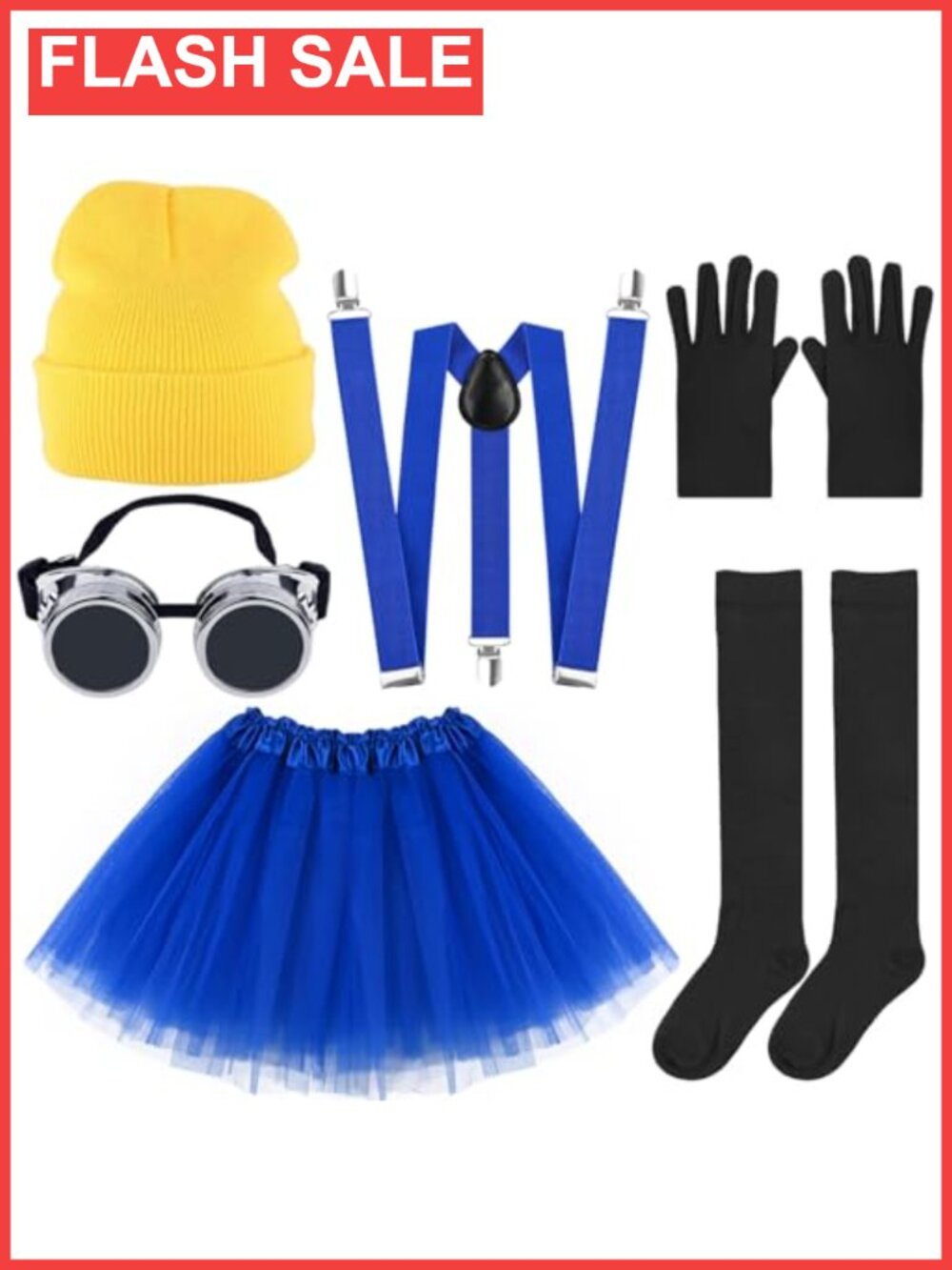 Steampunk Costume Set 6 Pc Beanie Goggles Tutu Gloves Socks Suspenders
